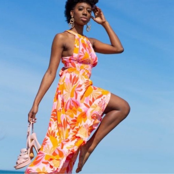 Abel the Label Anthropologie  NWT! Pink Orange Rumi Maxi Dress Size M - Picture 1 of 16